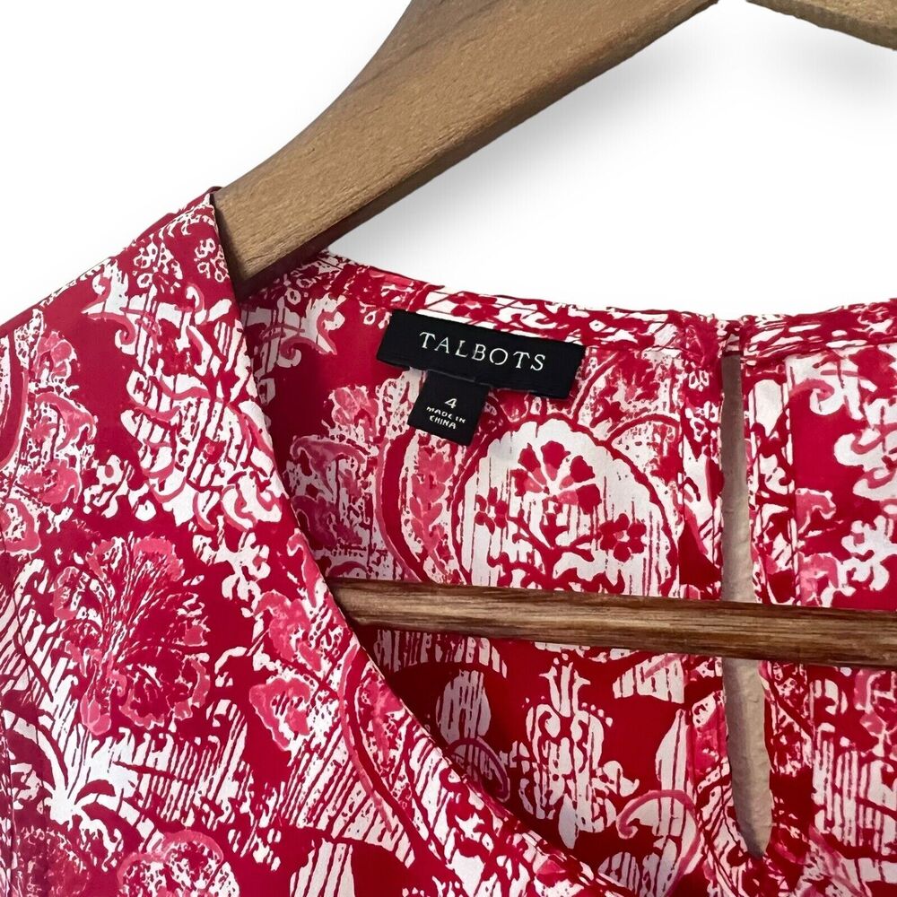 Talbots Red White Floral Damask Blouse 4 Sleeveless Medallion Print Keyhole Top - Picture 2 of 6